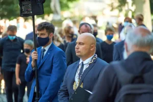 The celebrant in the funeral procession
